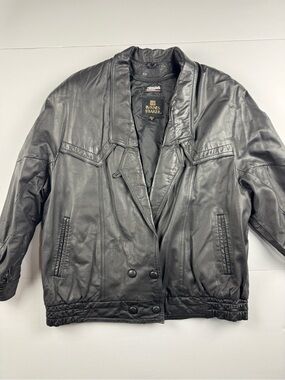 Vintage Byrnes & Baker Men's Black Leather Bomber Jacket